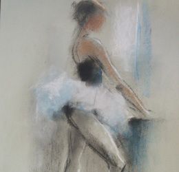 Балерина у окна пастель,бумага