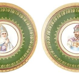 Фарфоровые портретные тарелки Кузнецовской мануфактуры, начало 20 века