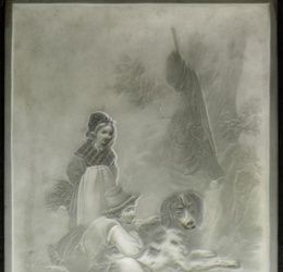 Свинцовая рамка с литографией из фарфора, изображающей двух детей с собакой