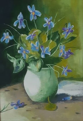 Blue flowers oil, canvas.