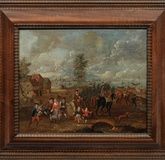 "Турне - 1765 Антверпен: Побережье с радостным празднованием перед деревней, многофигурное повествование"