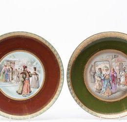 Русские фарфоровые тарелки от Кузнецовской фабрики, XIX век