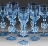 Двенадцать гобеленовых бокалов для вина светло-голубого цвета Мурано