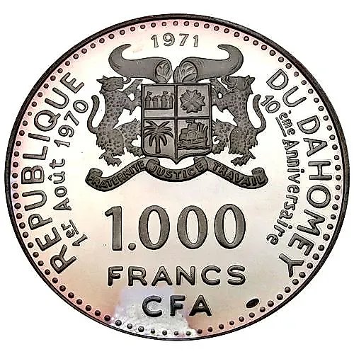 1000 франков 1971, 10 лет Независимости [Дагомея] Proof