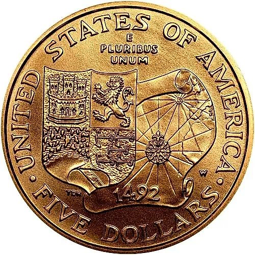 5 долларов 1992, W, Колумб [США]
