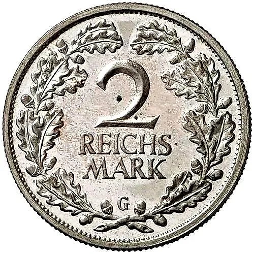 2 рейхсмарки 1931, G, знак монетного двора "G" — Карлсруэ [Германия]