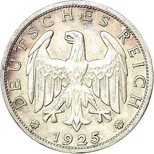 1 рейхсмарка 1925, J, знак монетного двора "J" — Гамбург [Германия]