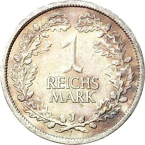 1 рейхсмарка 1925, J, знак монетного двора "J" — Гамбург [Германия]