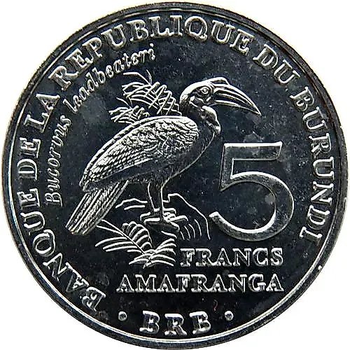 5 Francs 2014, Southern Ground Hornbill [Burundi]