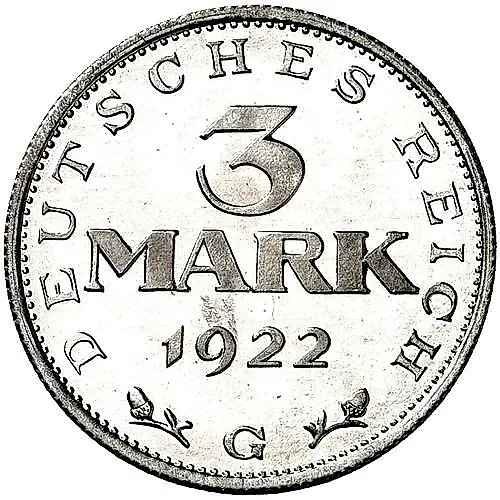 3 Marks 1922, G, 3rd Anniversary of the Weimar Constitution [Germany]