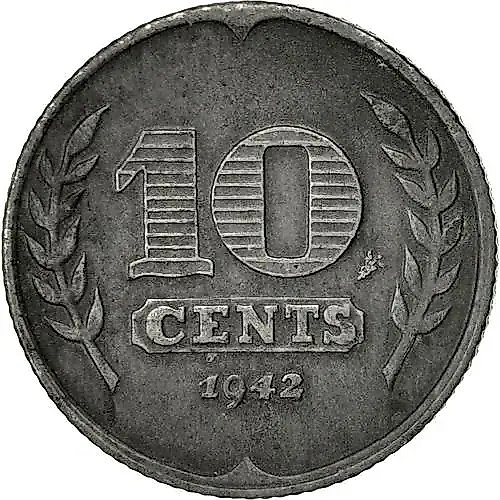 10 центов 1942, цинк (аверс - три тюльпана) [Нидерланды]