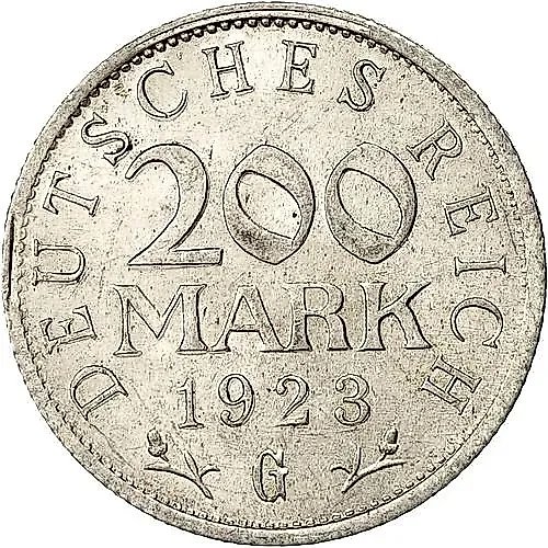 200 марок 1923, G, знак монетного двора "G" — Карлсруэ [Германия]