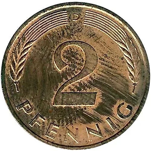 2 Pfennig 1994, D, Mint Mark "D" - Munich [Germany]