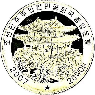 20 вон 2007, Птицы Кореи - Белобрюхая желна [КНДР]