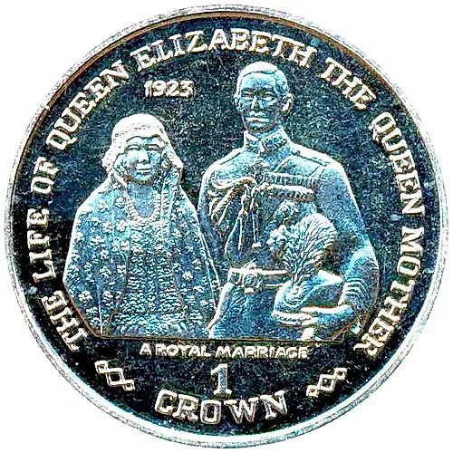 1 крона 1999, Жизнь Королевы-матери - Королевская свадьба 1923, Мельхиор (медь-никель) [Гибралтар]