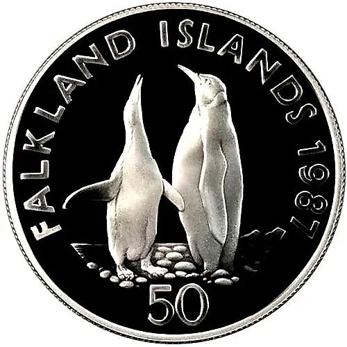 50 пенсов 1987, королевские пингвины [Фолклендские острова] Proof