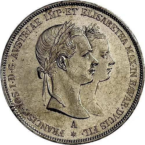 2 гульдена - 2 флорина 1854, свадьба Франца-Иосифа и Елизаветы Баварской [Австрия]