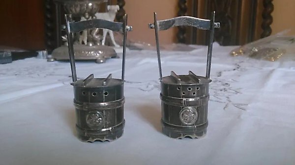 Rare antique silver Japanese barrel-shaped salt cellars
