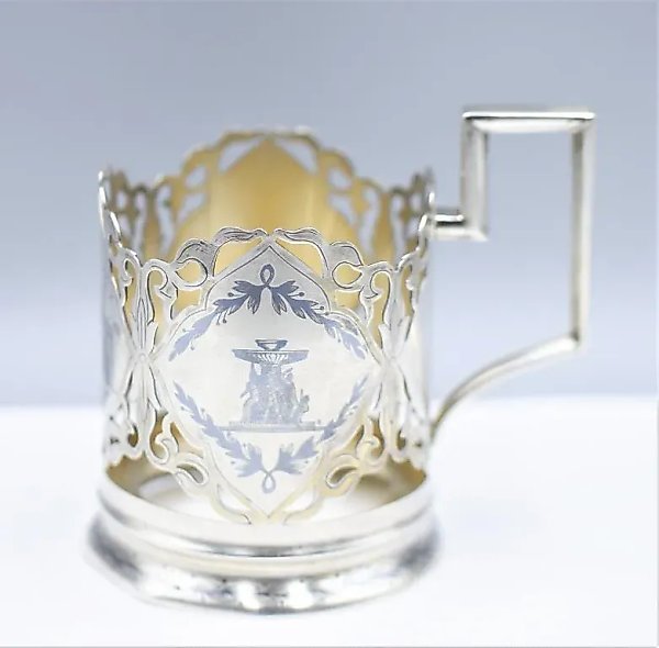 Kubači glass holder. USSR. 875 silver with engraving.