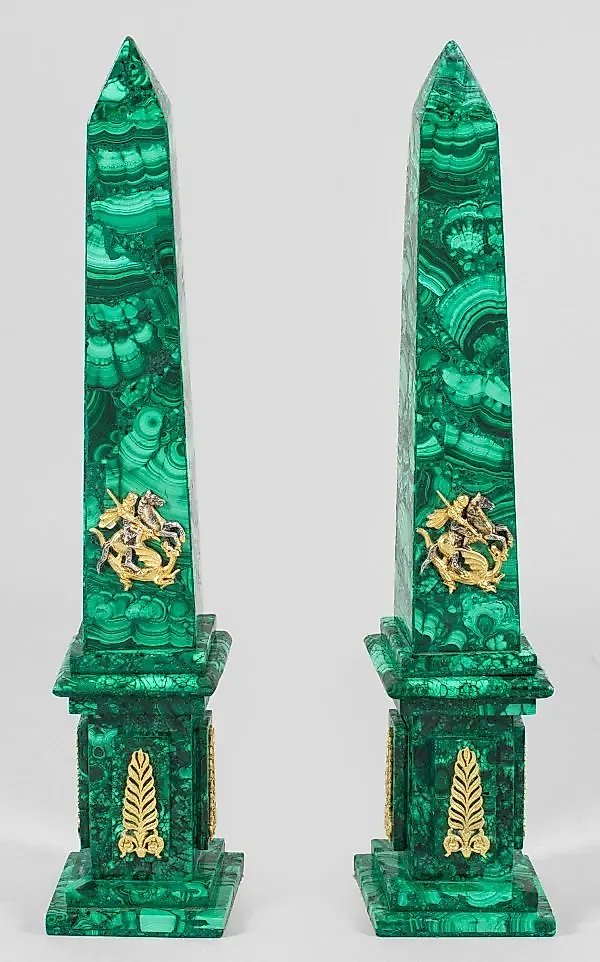 A pair of decorative obelisks