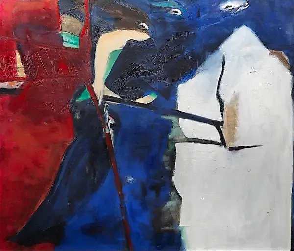 Composition with broad lines and figurative elements