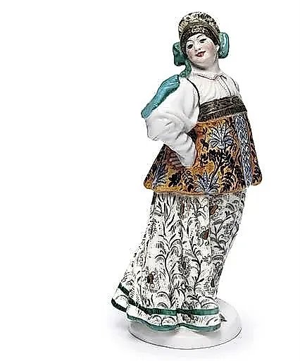 Porcelain figurine "Woman of the Saratov Province" with underglaze and overglaze marks