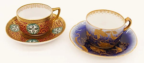 Фарфоровые чашка и блюдце Кузнецова: русская и китайская