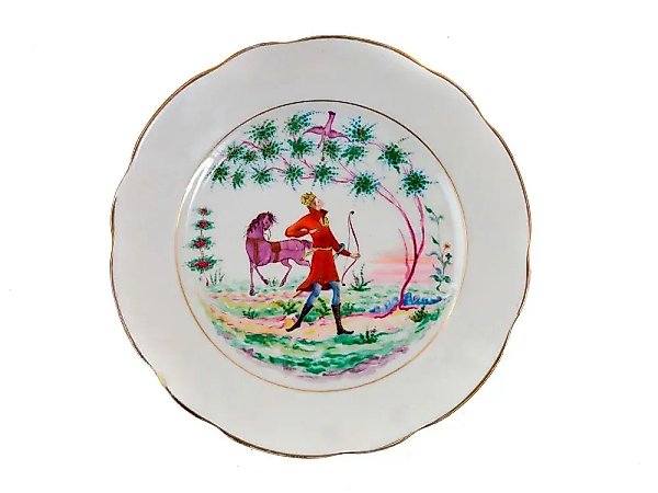 Early Soviet Dulevo porcelain plate with a fairy tale, 1932