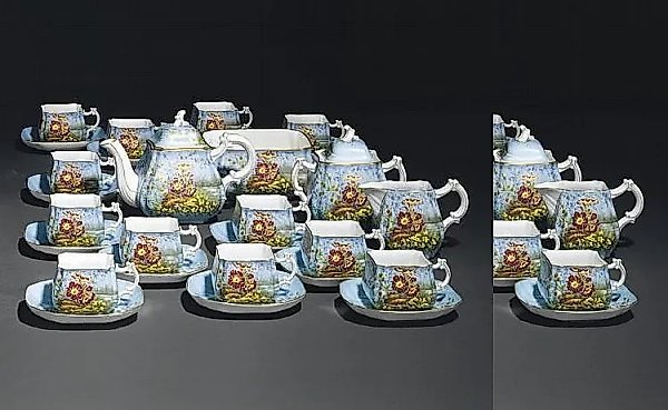 Porcelain tea set by M.S. Kuznetsov, United Porcelain Factory, Dulevo, late 19th/early 20th century