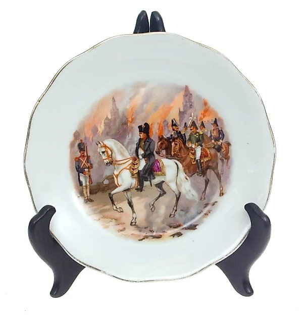 Porcelain plate "Napoleon in Moscow" from the Kuznetsov Factory
