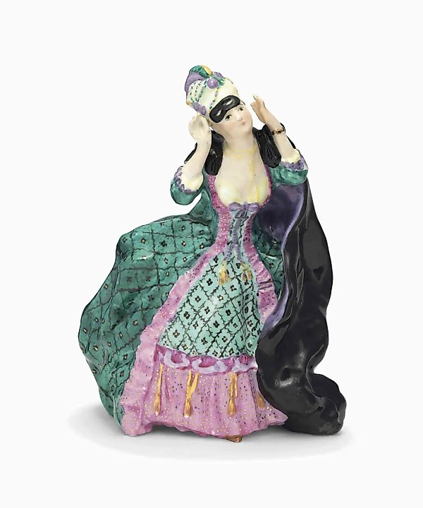 Porcelain figurine of a lady with a mask from the State Porcelain Factory, St. Petersburg, circa 1920-1930s