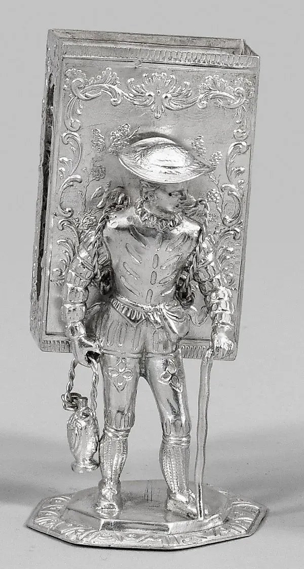 German historical silver figurine of a tourist in the form of a match holder