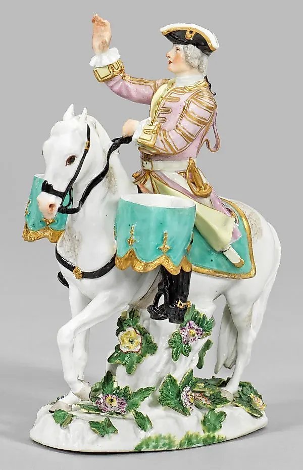 Rare porcelain figure "Soldier on Horseback" from the Meissen factory.