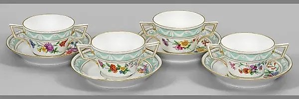 Four soup bowls "Kurland" with summer floral decor.