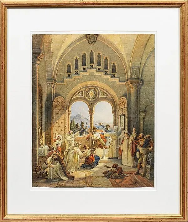Italian Architect in Dresden: A Rare Watercolor with a Monastery