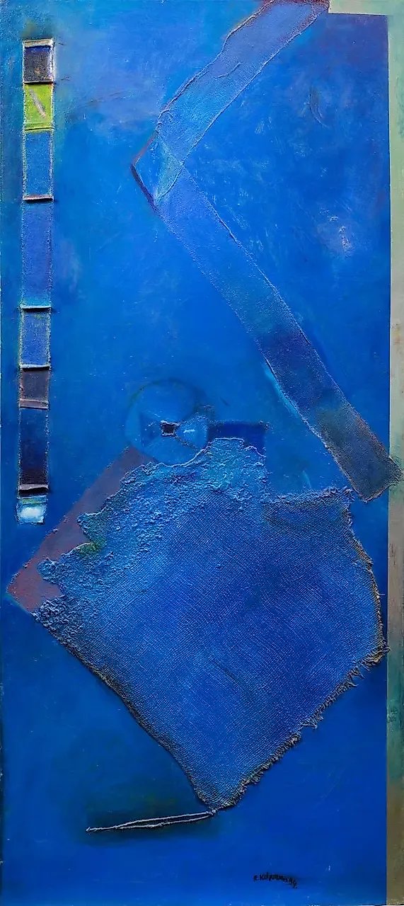 "Abstraction in Blue: Collage Technique"