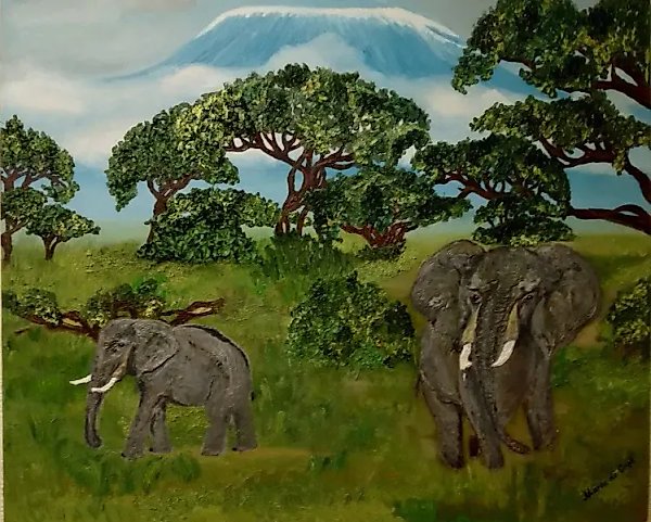 Wildlife of Kilimanjaro oil. canvas