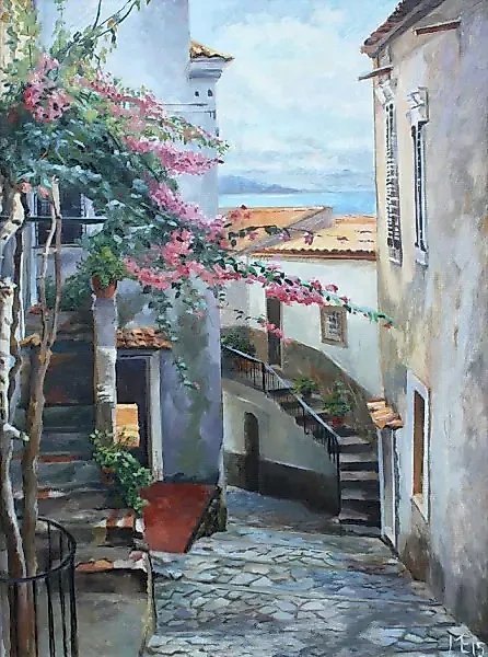 Italian Courtyard. Canvas, oil