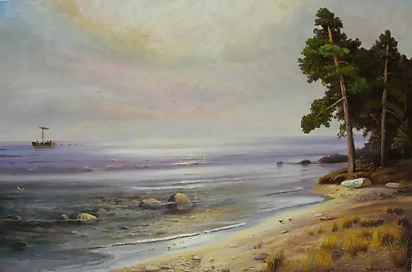 Латвийский берег Масло , холст