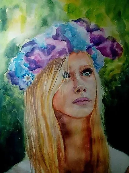 Summer, flowers, girl
Paper, watercolor