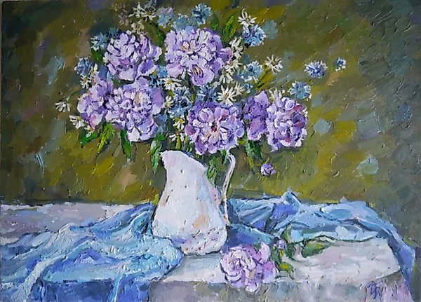 Лиловые пионы масло,холст