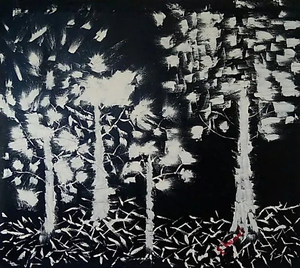 White Forest, Night  
Oil, canvas.