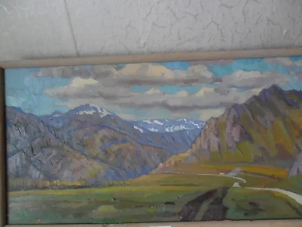 August in the Altai Mountains, cardboard, oil