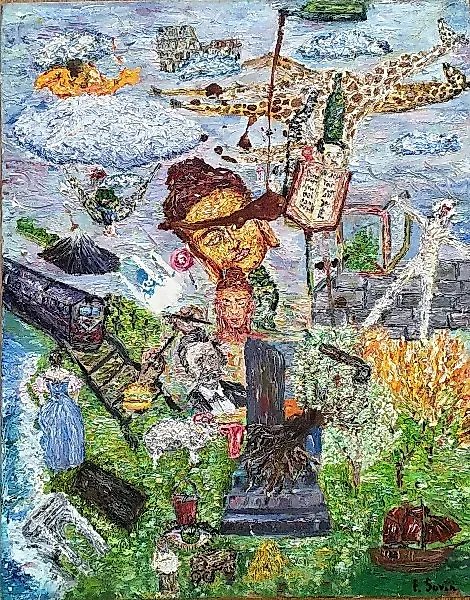 Sky and Earth canvas, oil, girl's blood