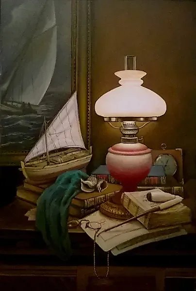 Lamp and tube oil, canvas