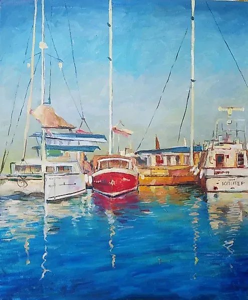 Yachts at the pier oil, canvas