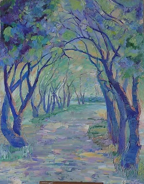 Alley. Cardboard, oil