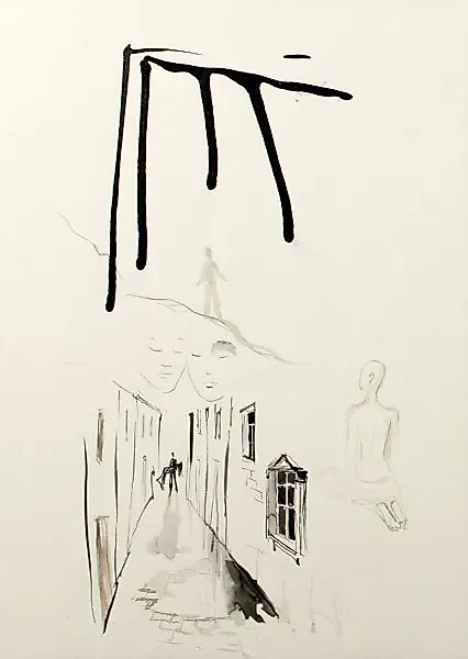 Вдох (Breathe) бумага, тушь, акварель (Paper, ink, aquarelle),