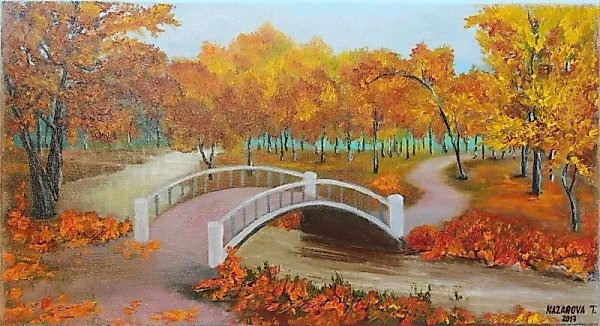 Мостик в осенних листьях Холст, масло
