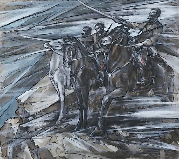 "Oath of the Cossacks Before Battle" from the series "Cossack Glory" watercolor, ink, whitewash, tinted paper
